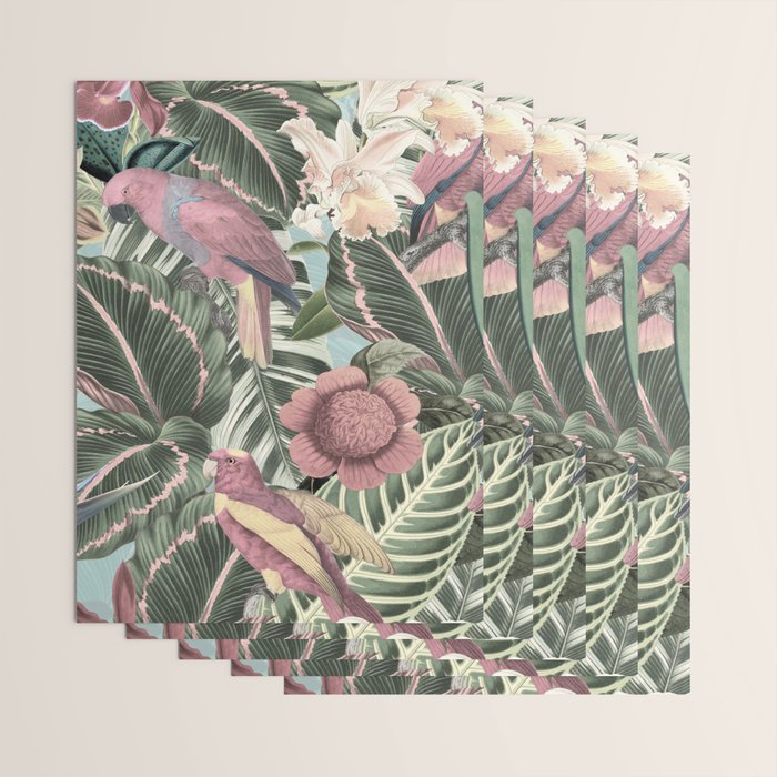 Vintage & Shabby Chic - Sepia Pink Tropical Bird Summer Garden Wrapping Paper Gallery Image 3