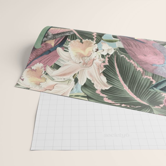 Vintage & Shabby Chic - Sepia Pink Tropical Bird Summer Garden Wrapping Paper Gallery Image 2