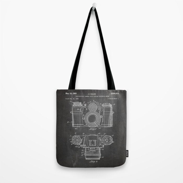 Camera Patent - Photography Art - Black Chalkboard Tote Bag Gallery Image 2