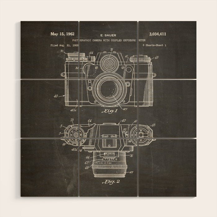 Camera Patent - Photography Art - Black Chalkboard Wood Wall Art Gallery Image 1