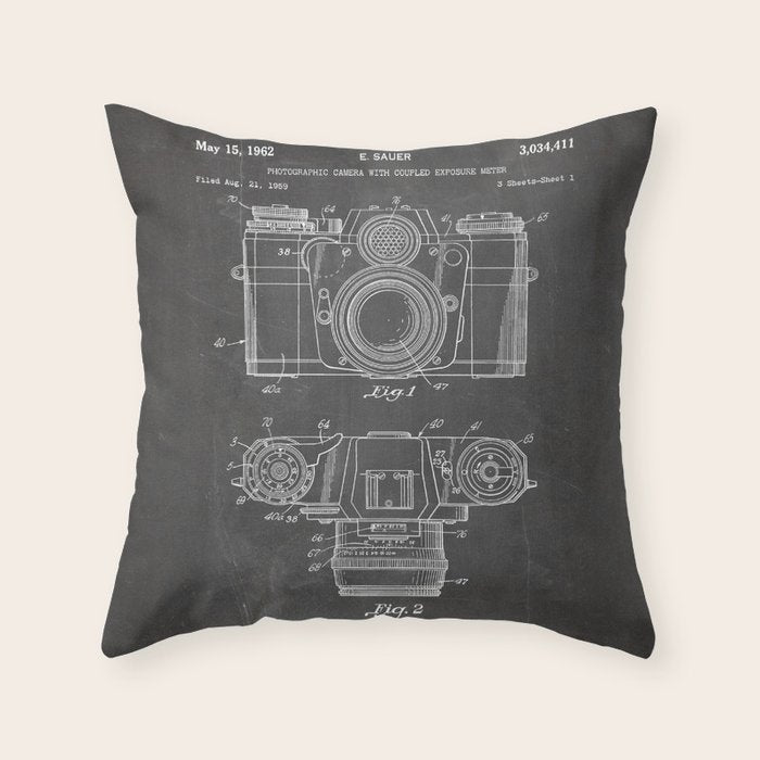 Camera Patent - Photography Art - Black Chalkboard Throw Pillow Gallery Image 6