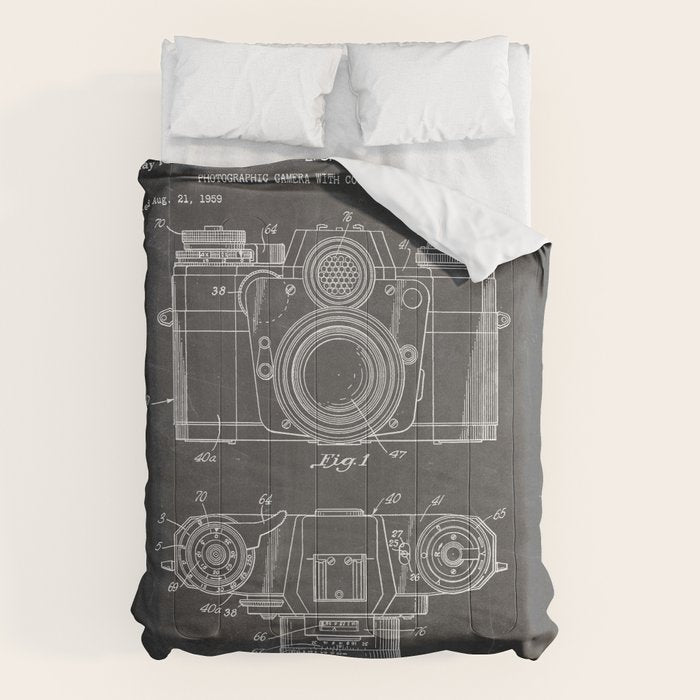 Camera Patent - Photography Art - Black Chalkboard Comforter Gallery Image 6
