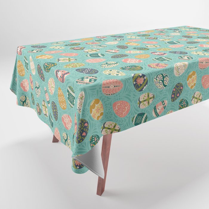 Floral Easter Eggs - Aqua Tablecloth Gallery Image 1