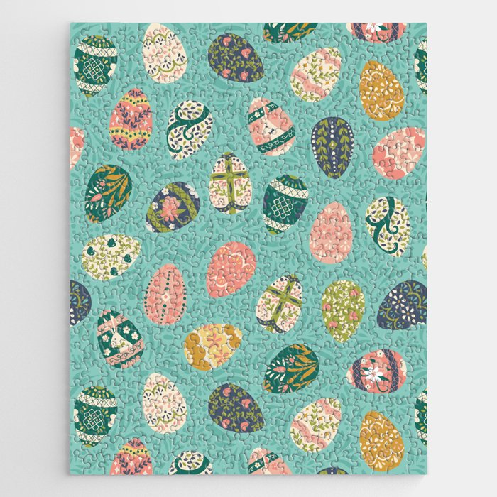 Floral Easter Eggs - Aqua Jigsaw Puzzle Gallery Image 1