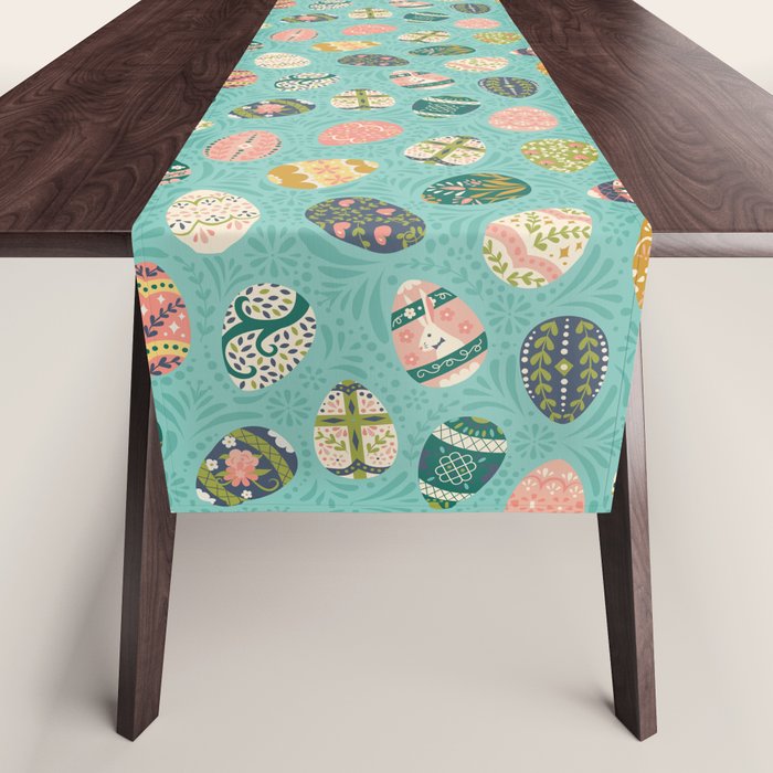 Floral Easter Eggs - Aqua Table Runner Gallery Image 1