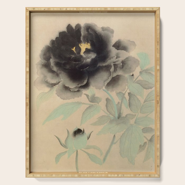 Japanese Showa Period Black Peonies - Gyoshu Hayami Serving Tray Gallery Image 1