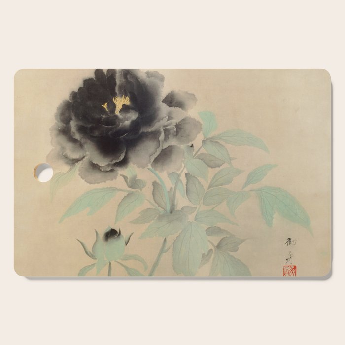 Japanese Showa Period Black Peonies - Gyoshu Hayami Cutting Board Gallery Image 1