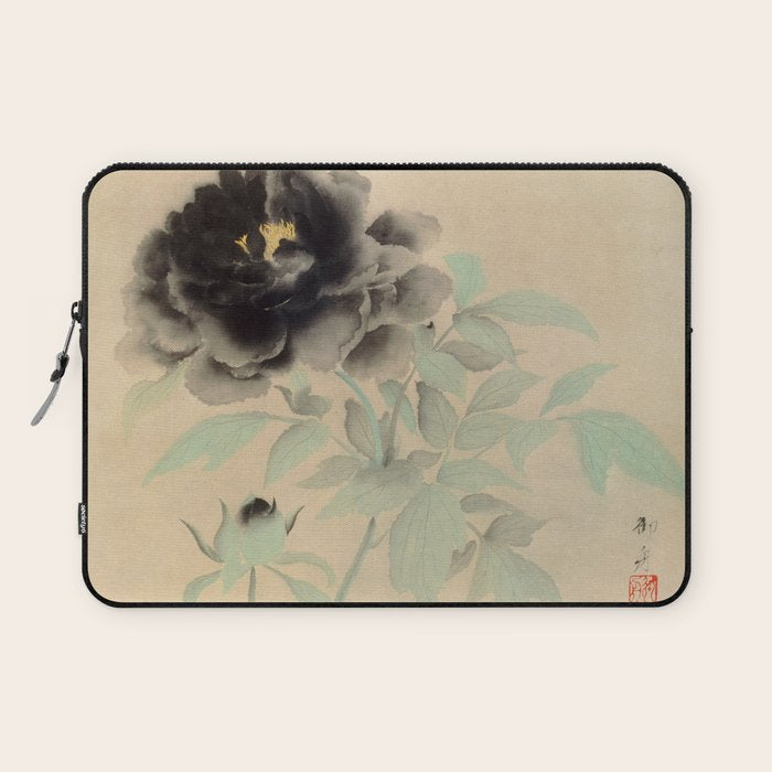 Japanese Showa Period Black Peonies - Gyoshu Hayami Laptop Sleeve Gallery Image 1