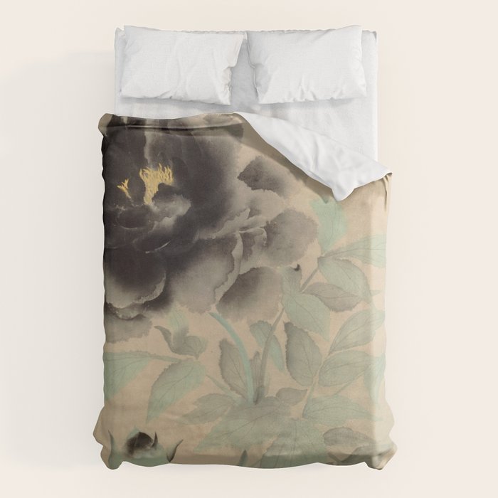 Japanese Showa Period Black Peonies - Gyoshu Hayami Duvet Cover Gallery Image 6