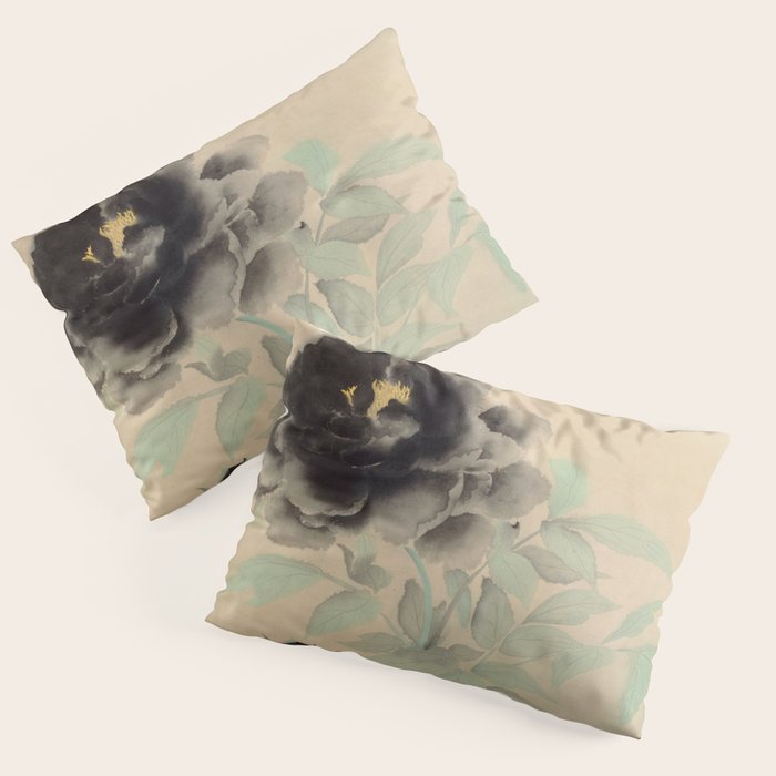 Japanese Showa Period Black Peonies - Gyoshu Hayami Pillow Sham Gallery Image 1