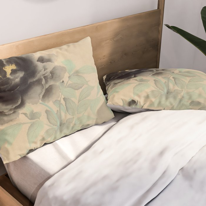 Japanese Showa Period Black Peonies - Gyoshu Hayami Pillow Sham Gallery Image 2