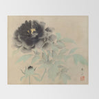 Japanese Showa Period Black Peonies - Gyoshu Hayami Throw Blanket Gallery Image 2