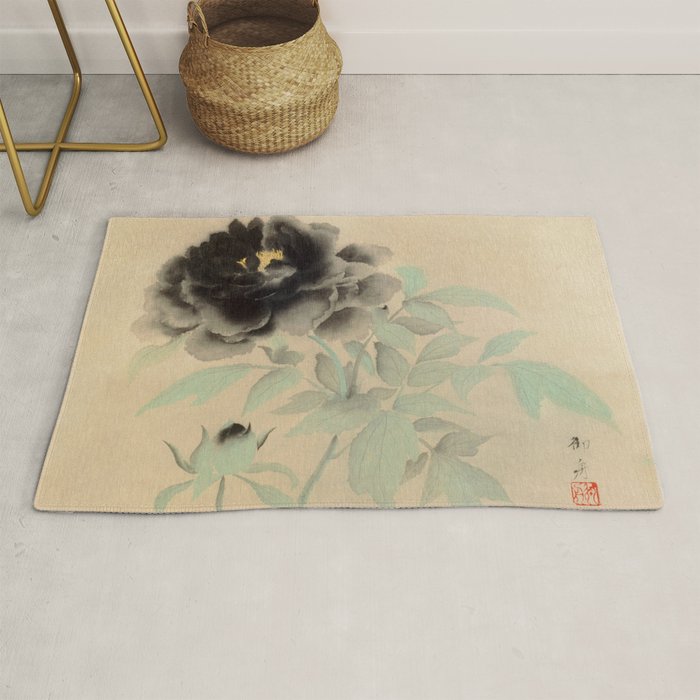 Japanese Showa Period Black Peonies - Gyoshu Hayami Rug Gallery Image 1