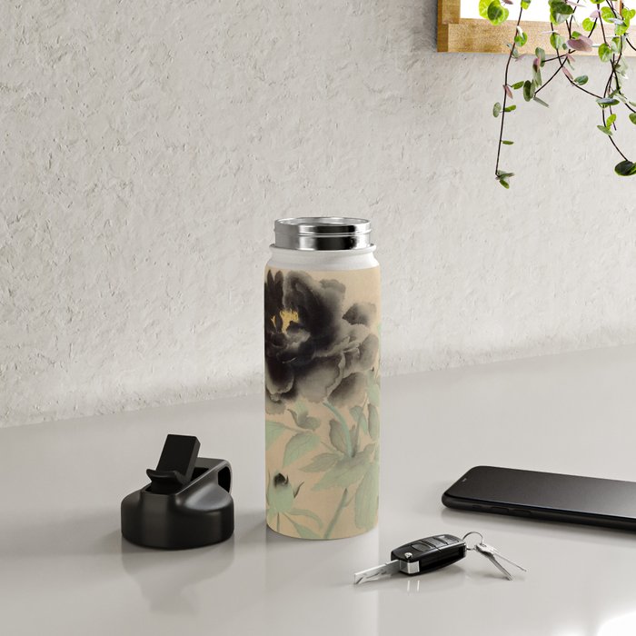 Japanese Showa Period Black Peonies - Gyoshu Hayami Water Bottle Gallery Image 4