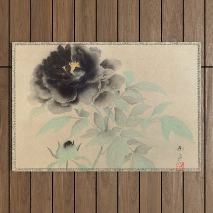 Japanese Showa Period Black Peonies - Gyoshu Hayami Outdoor Rug Gallery Image 1
