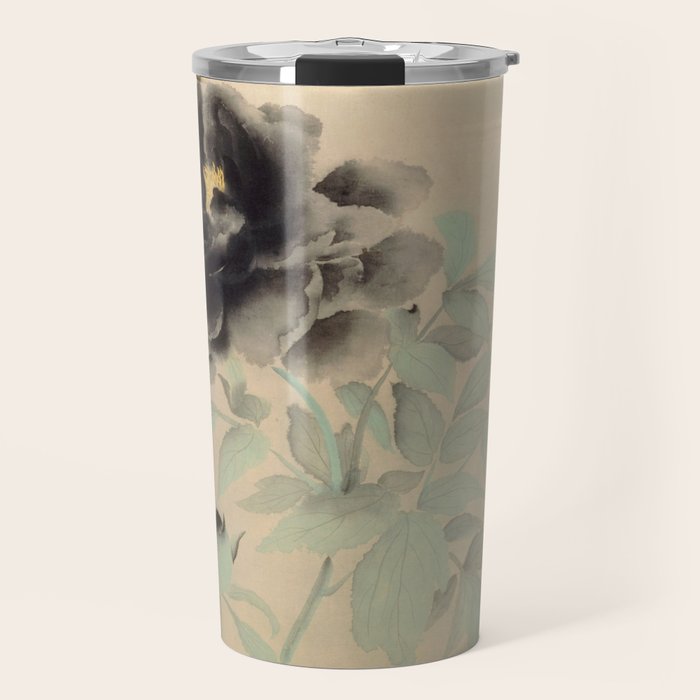 Japanese Showa Period Black Peonies - Gyoshu Hayami Travel Mug Gallery Image 1