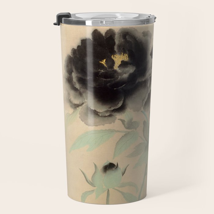 Japanese Showa Period Black Peonies - Gyoshu Hayami Travel Mug Gallery Image 3