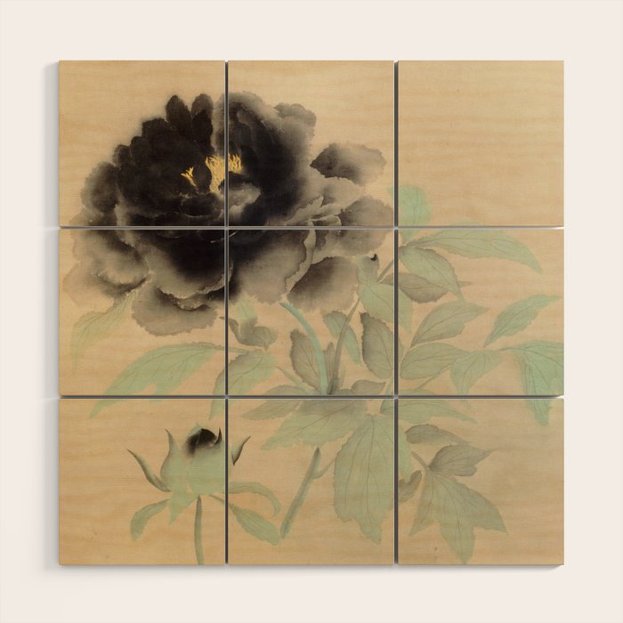 Japanese Showa Period Black Peonies - Gyoshu Hayami Wood Wall Art Gallery Image 1