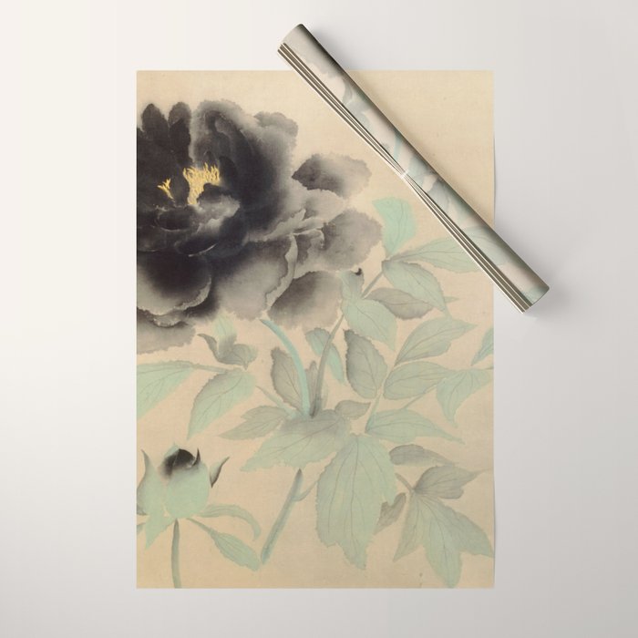 Japanese Showa Period Black Peonies - Gyoshu Hayami Wrapping Paper Gallery Image 1