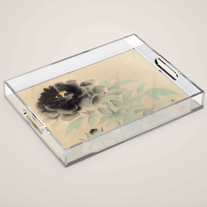 Japanese Showa Period Black Peonies - Gyoshu Hayami Acrylic Tray Gallery Image 1