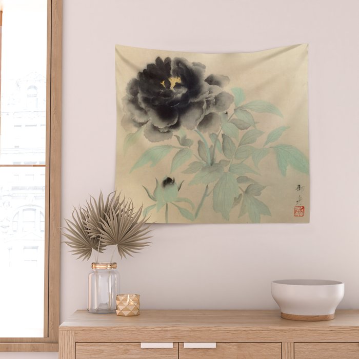 Japanese Showa Period Black Peonies - Gyoshu Hayami Wall Tapestry Gallery Image 2