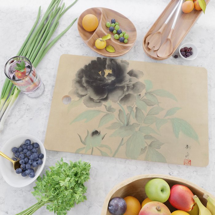 Japanese Showa Period Black Peonies - Gyoshu Hayami Cutting Board Gallery Image 2