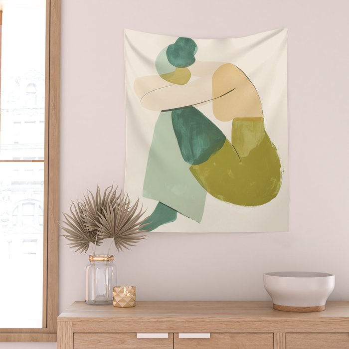 Sage Green Abstract Woman Painting Wall Tapestry Gallery Image 2