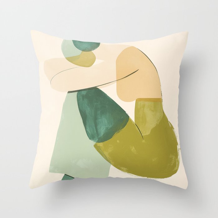 Sage Green Abstract Woman Painting Throw Pillow Gallery Image 6