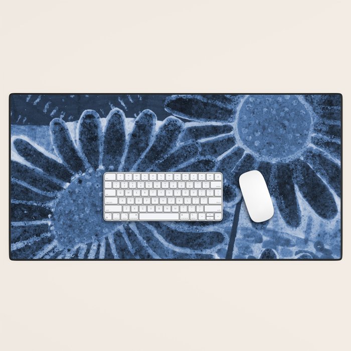 Daisies in Country Field Painting in Navy Blue Desk Mat Gallery Image 1