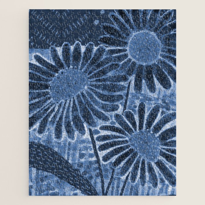 Daisies in Country Field Painting in Navy Blue Jigsaw Puzzle Gallery Image 1