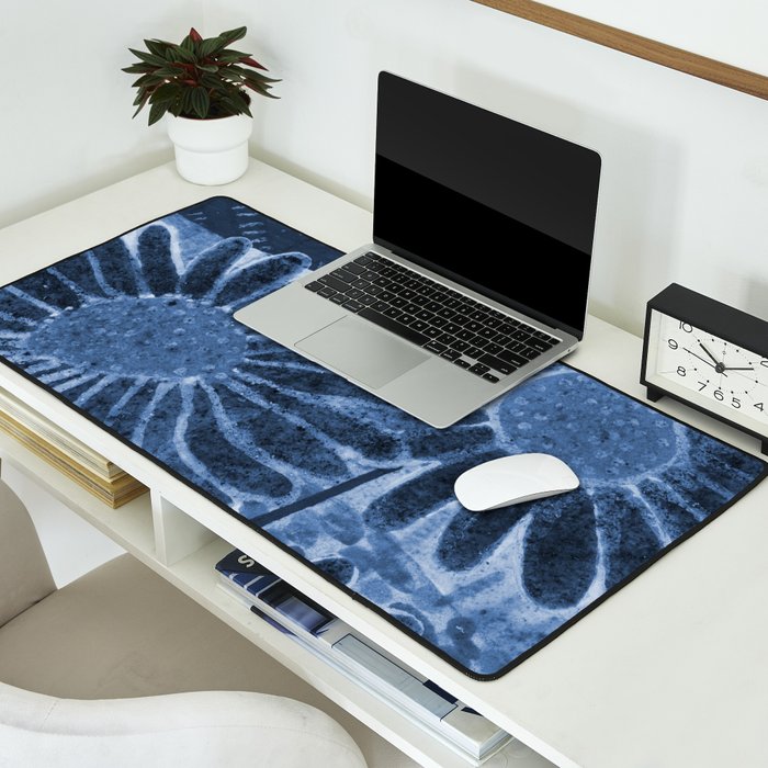 Daisies in Country Field Painting in Navy Blue Desk Mat Gallery Image 2