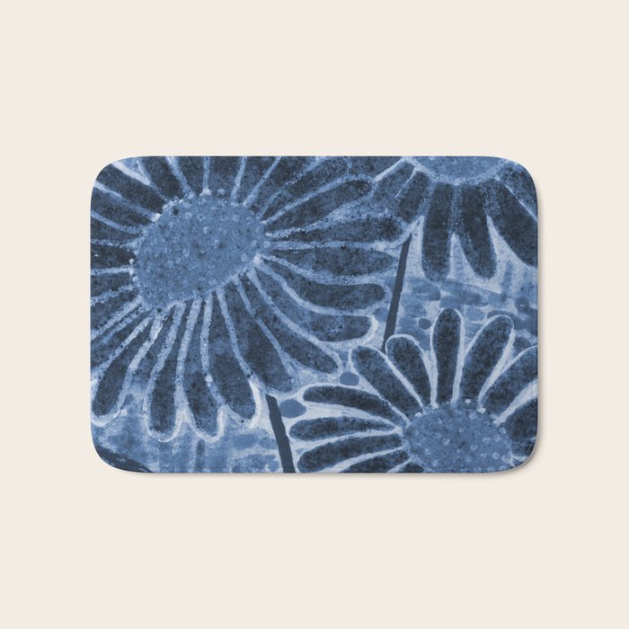 Daisies in Country Field Painting in Navy Blue Bath Mat Gallery Image 1