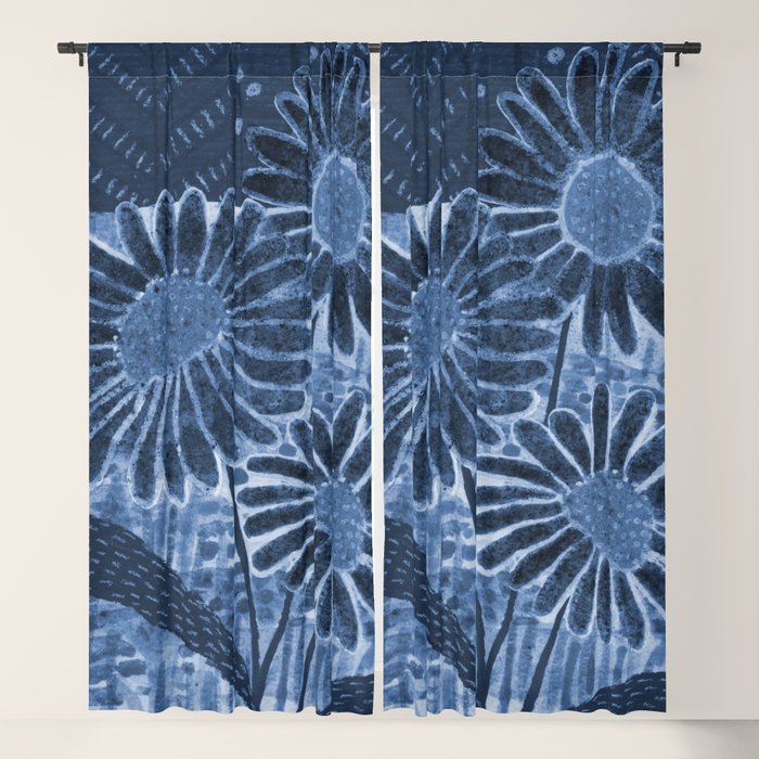 Daisies in Country Field Painting in Navy Blue Window Curtain Gallery Image 5