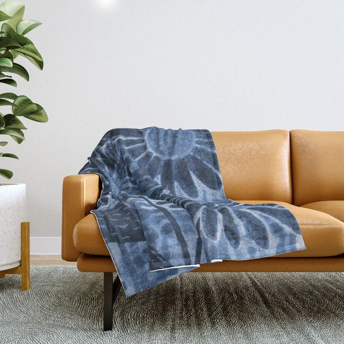Daisies in Country Field Painting in Navy Blue Throw Blanket Gallery Image 1