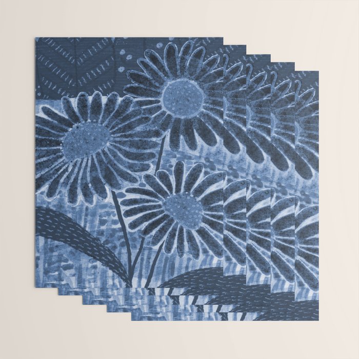 Daisies in Country Field Painting in Navy Blue Wrapping Paper Gallery Image 3