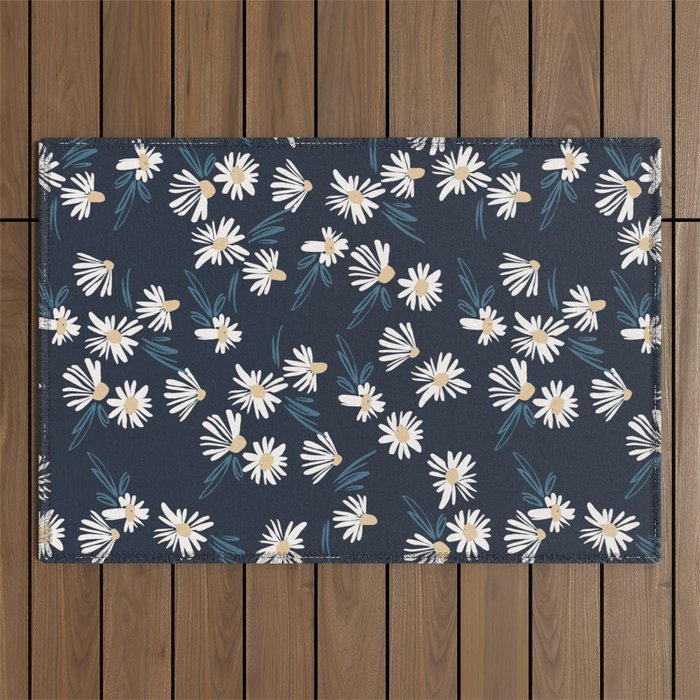 Daisy Florals on Navy Outdoor Rug Gallery Image 1