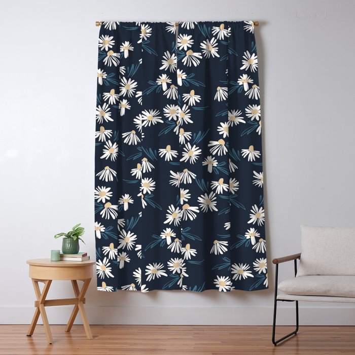 Daisy Florals on Navy Window Curtain Gallery Image 5