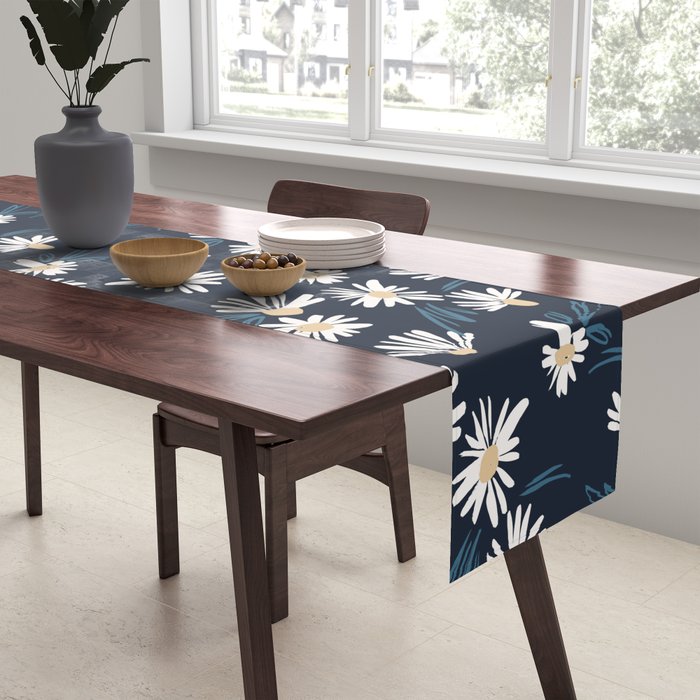 Daisy Florals on Navy Table Runner Gallery Image 2