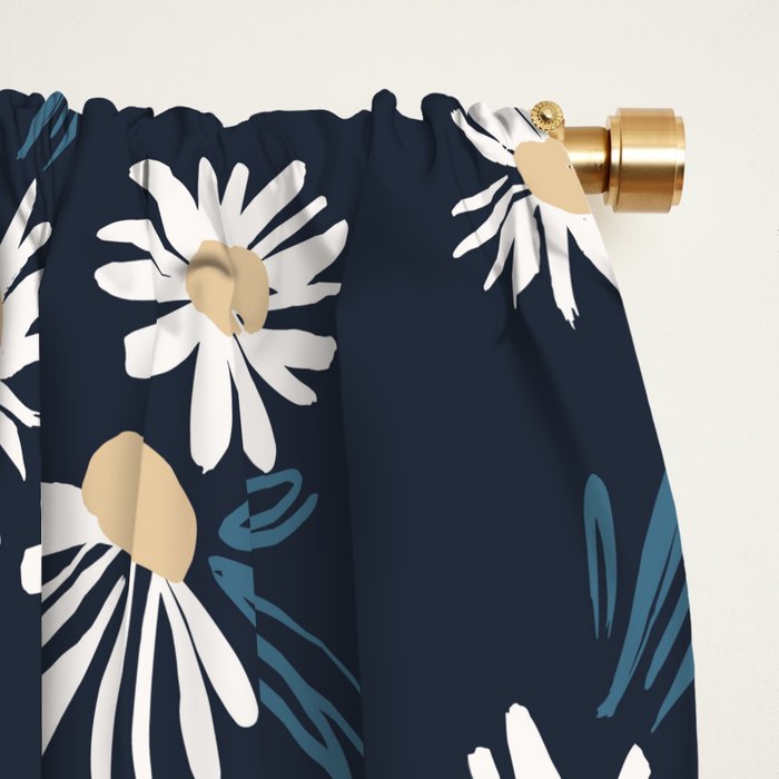 Daisy Florals on Navy Window Curtain Gallery Image 2