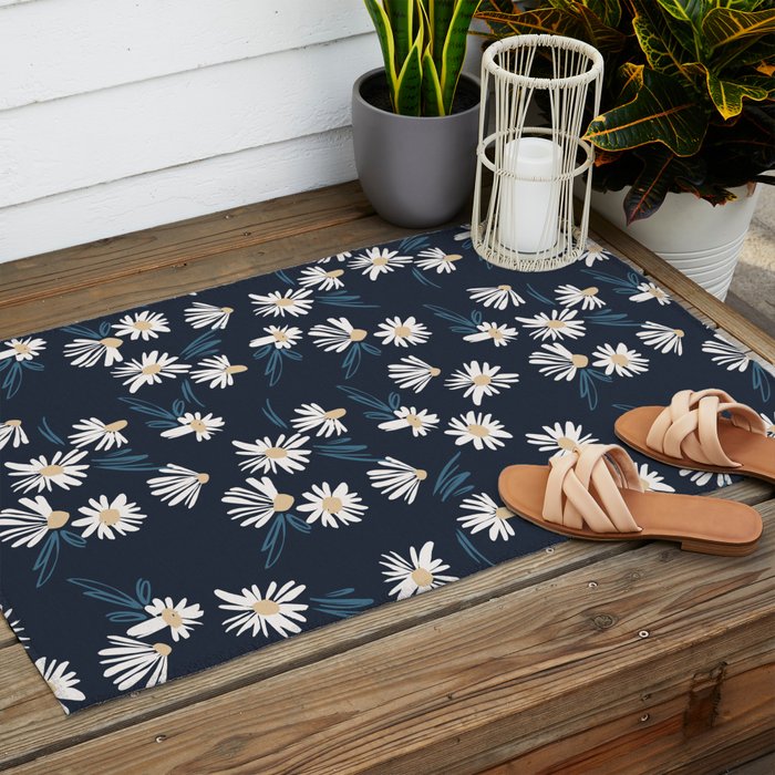 Daisy Florals on Navy Outdoor Rug Gallery Image 2