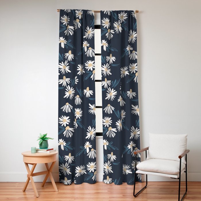 Daisy Florals on Navy Window Curtain Gallery Image 4