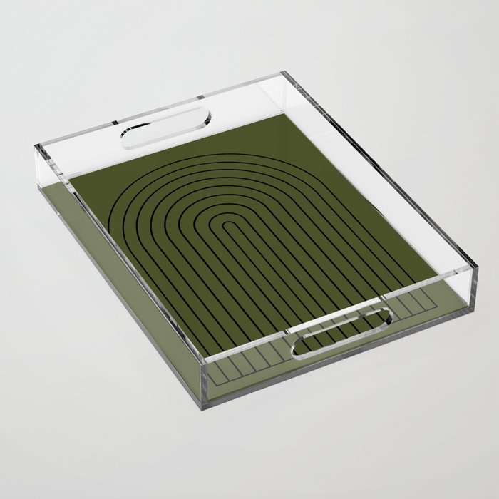 Minimal Arch XII Dark Green Modern Geometric Lines Acrylic Tray Gallery Image 1