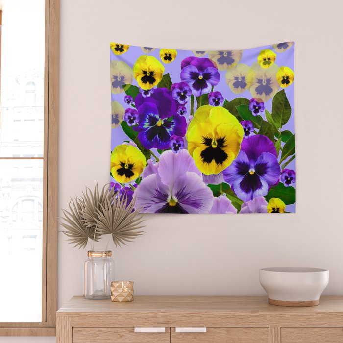 SPRING PURPLE & YELLOW PANSY FLOWERS Wall Tapestry Gallery Image 2