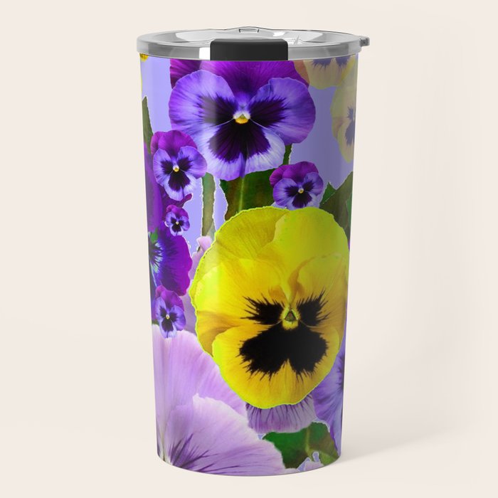 SPRING PURPLE & YELLOW PANSY FLOWERS Travel Mug Gallery Image 1