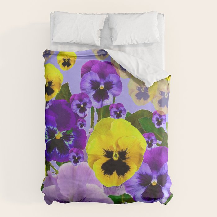 SPRING PURPLE & YELLOW PANSY FLOWERS Duvet Cover