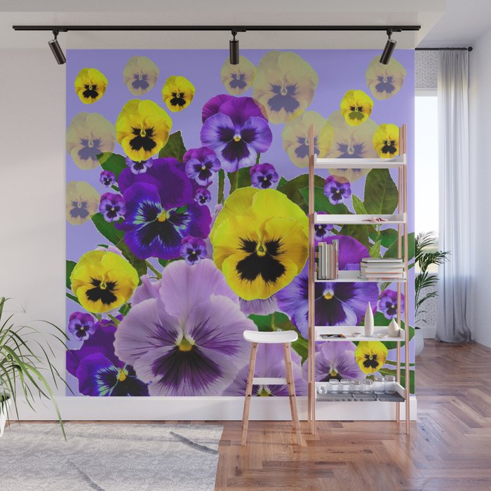 SPRING PURPLE & YELLOW PANSY FLOWERS Wall Mural Gallery Image 1
