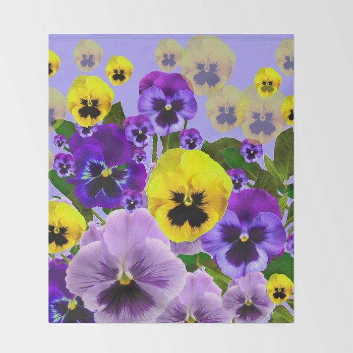 SPRING PURPLE & YELLOW PANSY FLOWERS Throw Blanket Gallery Image 2