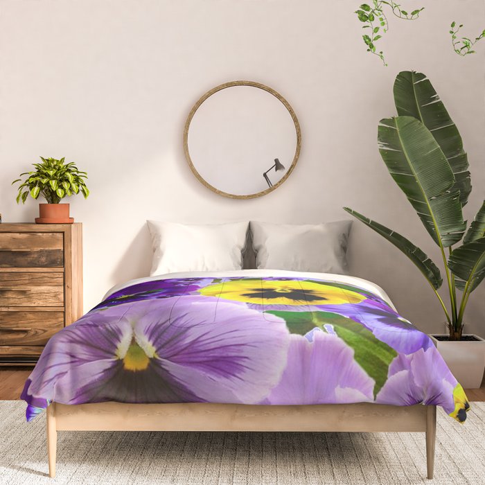 SPRING PURPLE & YELLOW PANSY FLOWERS Comforter Gallery Image 3