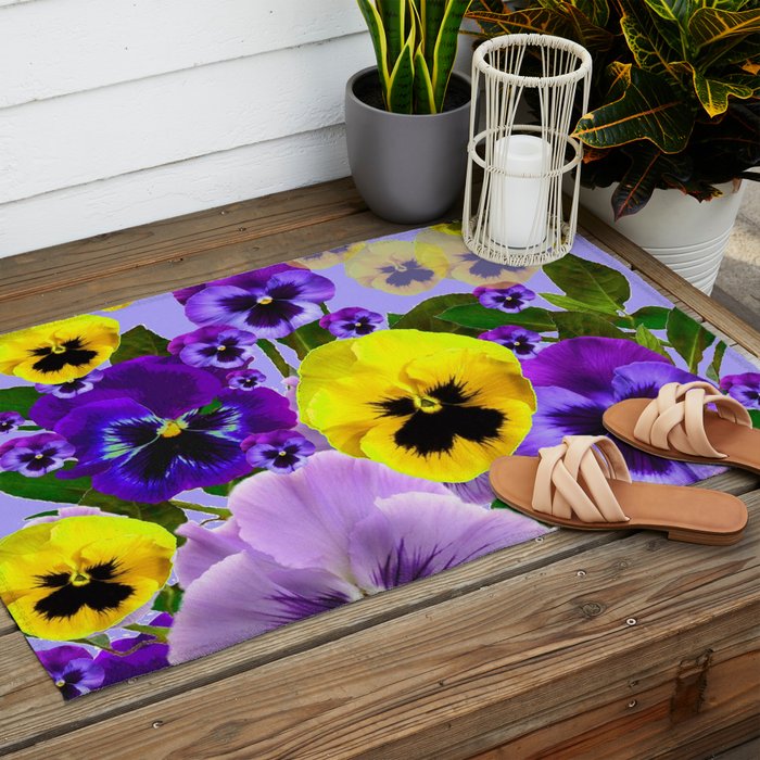 SPRING PURPLE & YELLOW PANSY FLOWERS Outdoor Rug Gallery Image 2