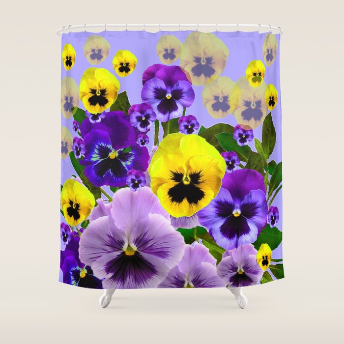 SPRING PURPLE & YELLOW PANSY FLOWERS Shower Curtain Gallery Image 1